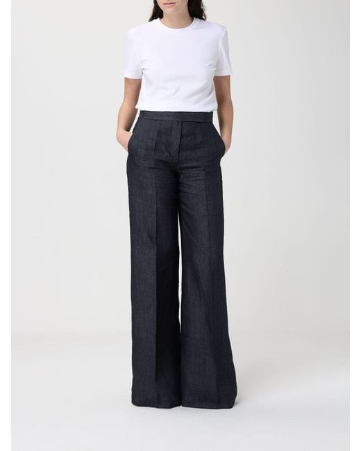 Max Mara Blue Deserto Linen Palazzo Trousers