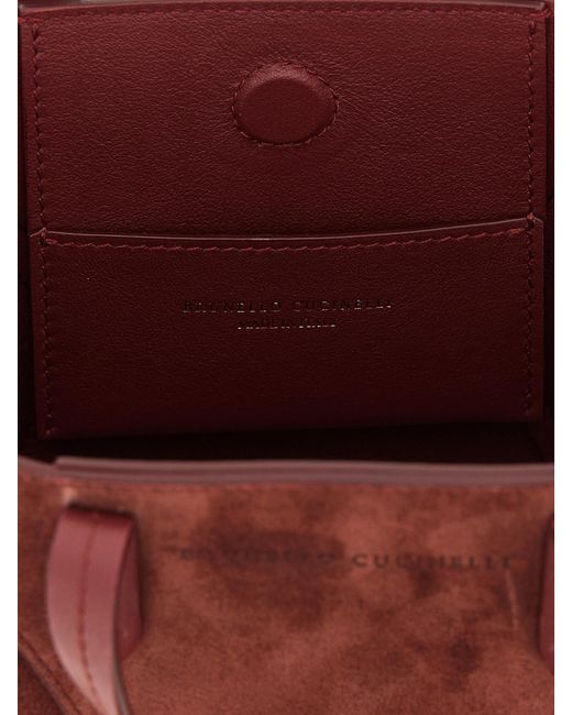 Brunello Cucinelli Brown Small Suede Handbag With Monili Embellishment