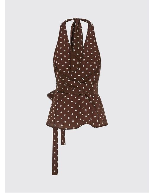 P.A.R.O.S.H. Brown Polka-Dot Silk Top P.A.R.O.S.H. With A V-Neck And Tie-Up Straps
