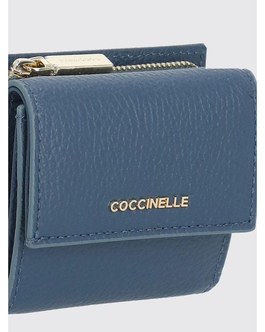 Coccinelle Blue Grained Leather Metallic Soft Wallet