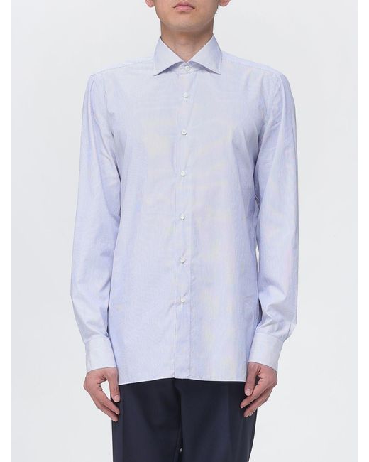 Luigi Borrelli Napoli Blue Classic Striped Cotton Shirt for men
