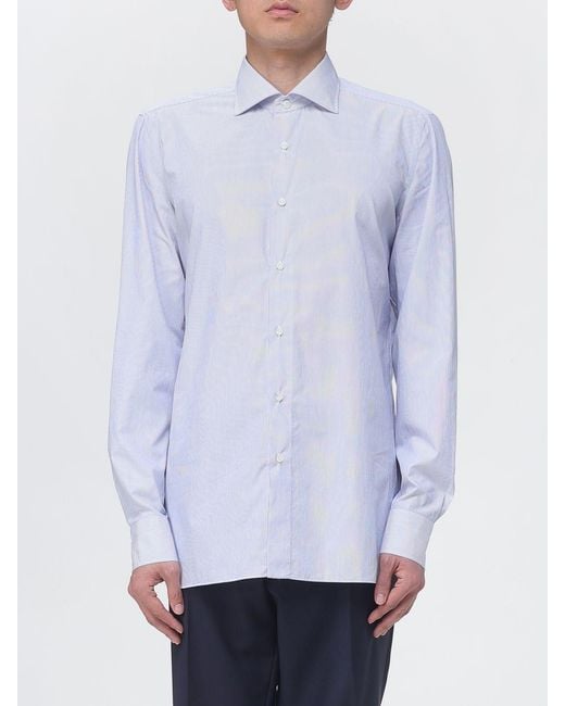Luigi Borrelli Napoli Blue Classic Striped Cotton Shirt for men