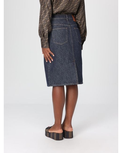 Fendi Blue Ff Denim Pencil Skirt
