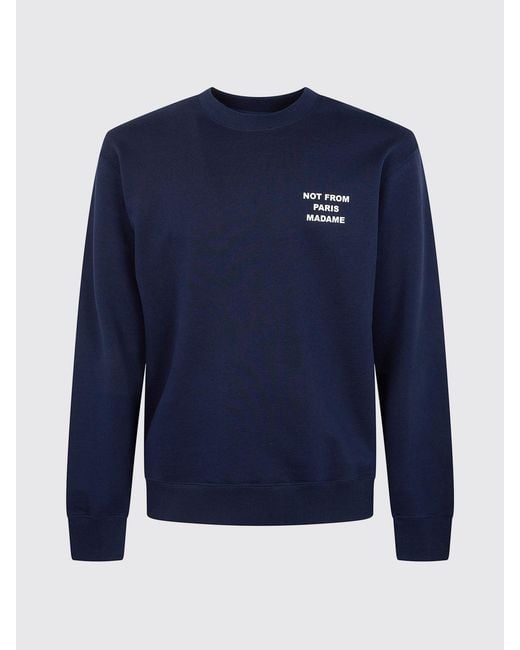 Drole de Monsieur Blue Crewneck Cotton Sweatshirt With Slogan Print for men