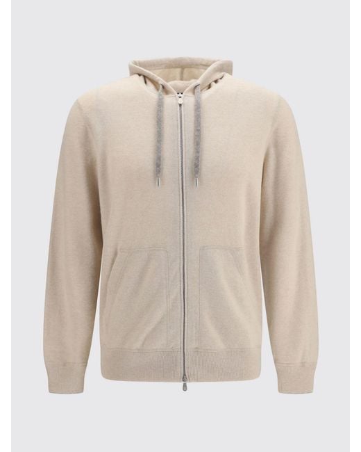Brunello Cucinelli Natural Pure Cashmere Zip-Up Hoodie for men