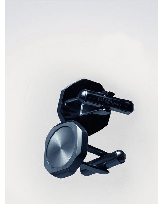 D1 Milano Blue Chrome-Plated Steel Cufflinks With Rounded Shape And Engraved Logo for men