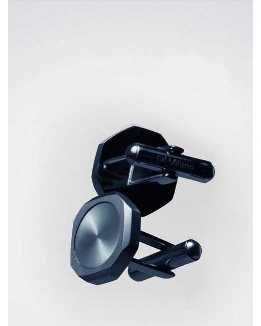 D1 Milano Blue Chrome-Plated Steel Cufflinks With Rounded Shape And Engraved Logo for men