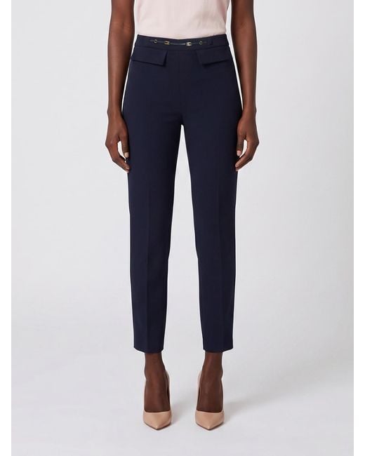 Elisabetta Franchi Blue High-Waisted Skinny Crêpe Trousers With Flap Pockets