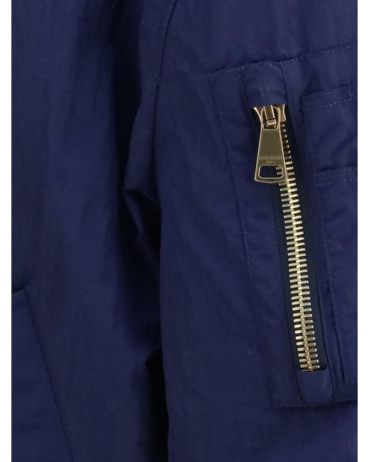 Balmain Blue Nylon Bomber Jacket With Zip Closure And Patch Pockets for men