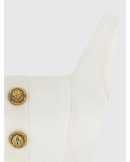 Balmain Blue Cropped Cotton Denim Top With Buttons