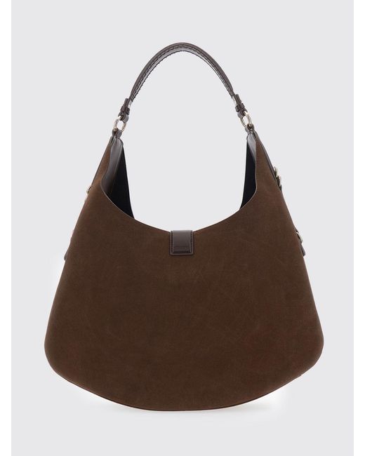 Ganni Brown Monogram Suede Shoulder Bag With Metallic Butterfly Logo