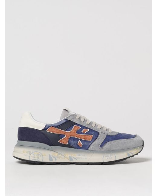 Premiata Blue Mick Used Leather And Canvas Sneakers for men