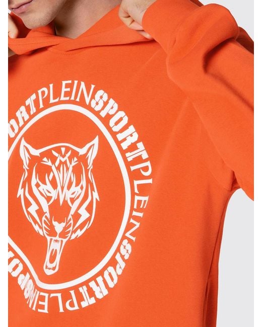 Philipp Plein Orange Graphic Print Cotton Hoodie With Dropped Shoulders for men
