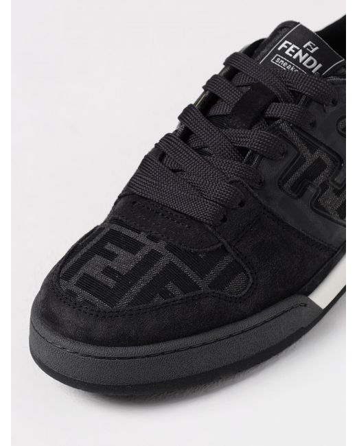 Fendi Black Match Suede And Cotton Blend Sneakers With Ff Jacquard Monogram for men