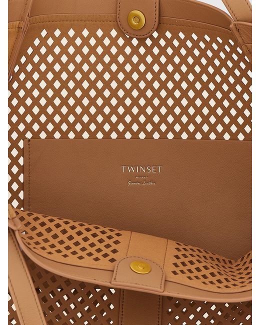 Twinset Brown Perforated Faux Leather Tote Bag