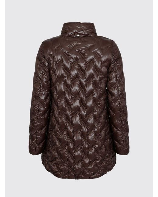 Herno Brown Slim Fit Long Quilted Nylon Puffer Coat With High Neck And Zip