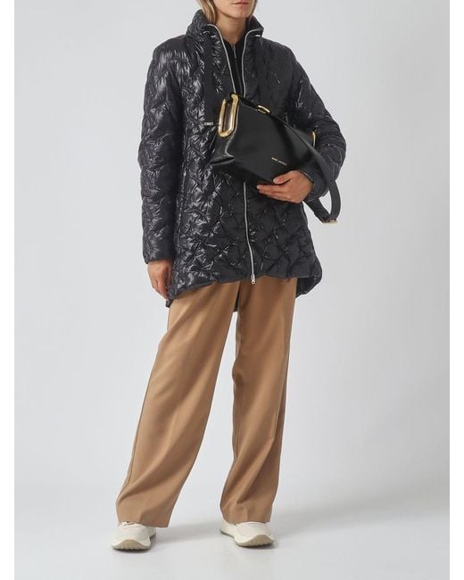 Herno Gray Slim Fit Long Quilted Nylon Puffer Coat With High Neck And Zip