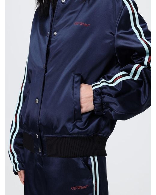 Off-White c/o Virgil Abloh Blue Satin Bomber Jacket