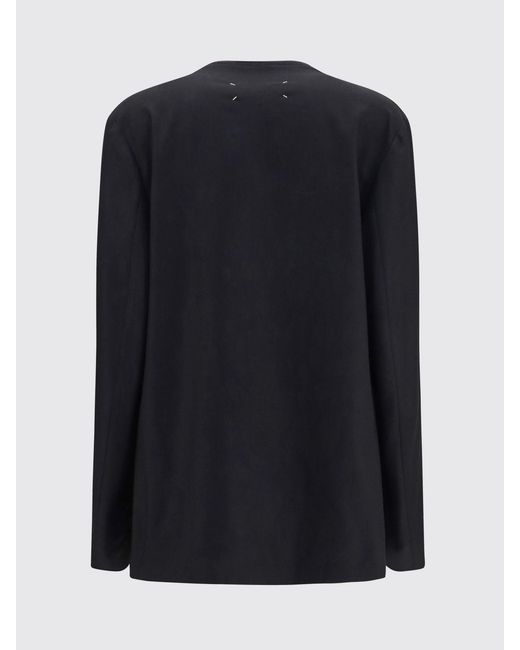 Maison Margiela Blue Cropped Open-Front Wool Blazer With Iconic Stitch