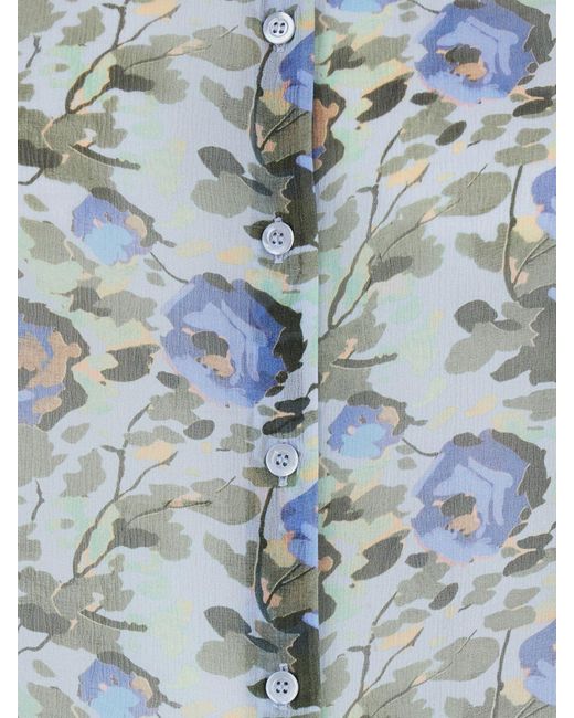 Semicouture Blue Floral Viscose Shirt With Mandarin Collar