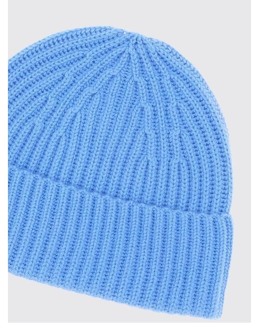 Lisa Yang Blue Ribbed 100% Cashmere Beanie Hat With Turn-Up Cuff