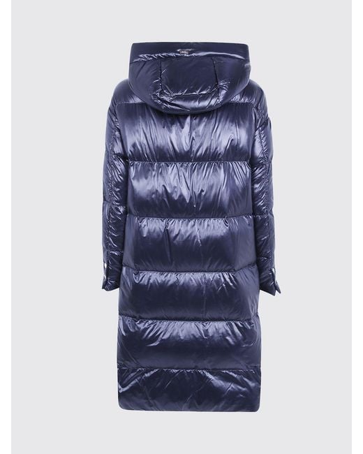 Herno Blue Long Waterproof Quilted Nylon Down Coat With Hood
