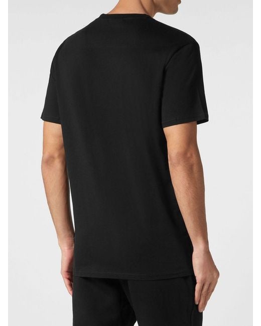 Philipp Plein Black Slim Fit Cotton T-Shirt With Contrast Laminated Logo for men