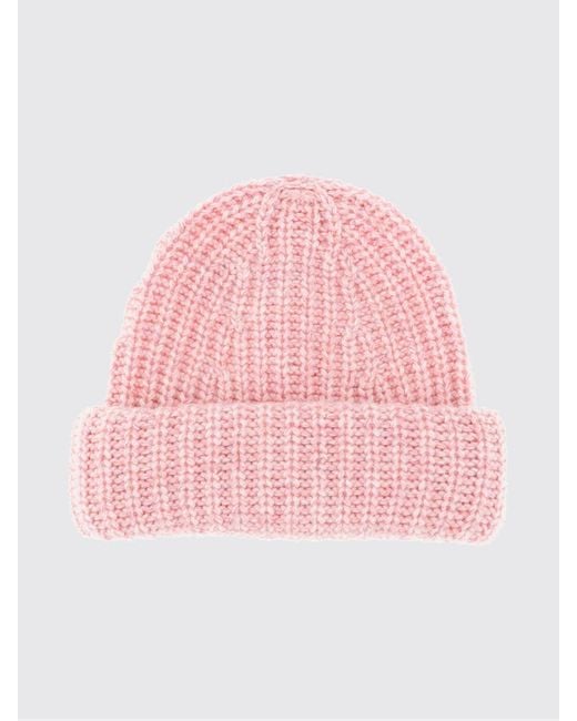 Lisa Yang Pink Ribbed 100% Cashmere Beanie Hat With Turn-Up Cuff