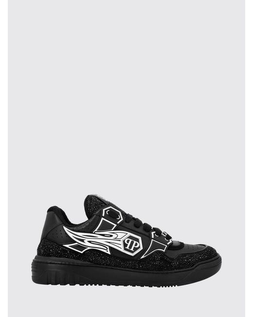 Philipp Plein Black Leather And Rubber Rhinestone Sneakers for men