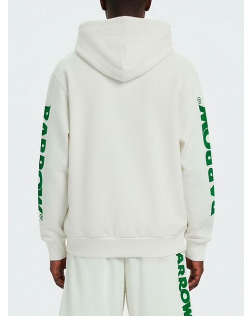 Barrow White Cotton Hoodie With Logo for men