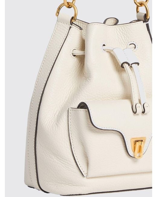 Coccinelle White Beat Generation Grained Leather Bucket Bag
