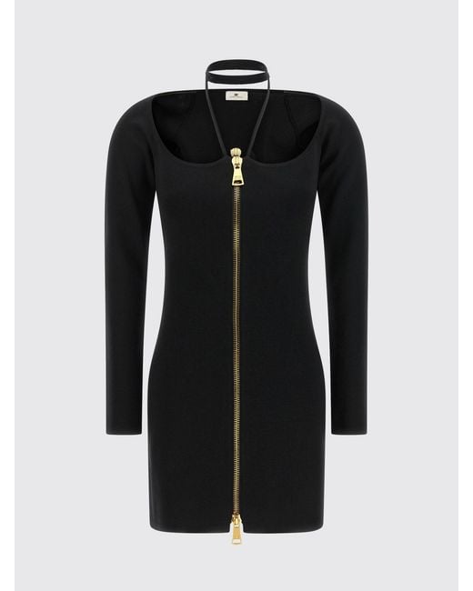 Elisabetta Franchi Black Long-Sleeve Jersey Mini Sheath Dress