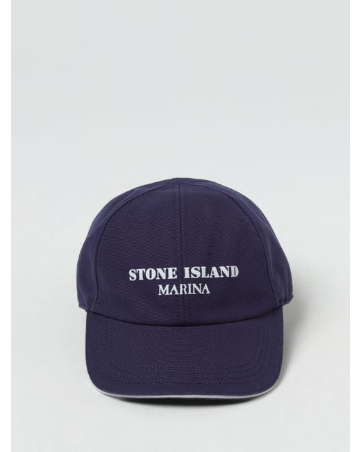 Cappello in cotone con logo di Stone Island in Blue da Uomo