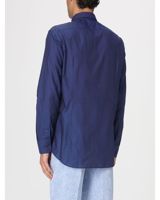 Etro Blue Cotton Poplin Shirt for men