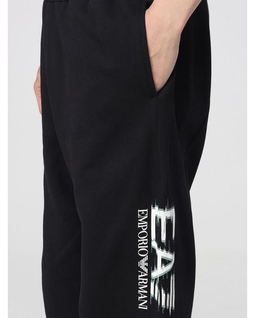 EA7 Black Cotton Jogging Pants With Logo for men