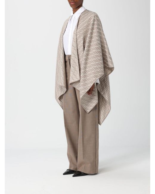 Fendi Natural All Over Ff Wool And Silk Poncho