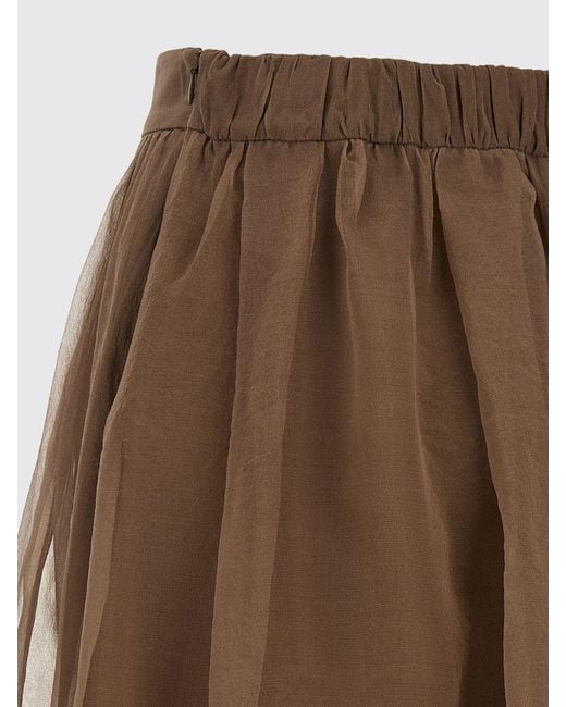 Brunello Cucinelli Brown High-Waisted Silk Midi Full Skirt