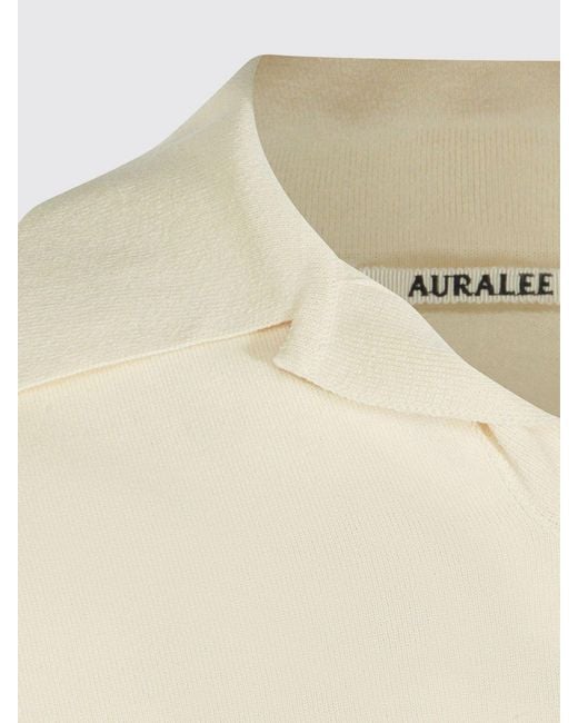 Auralee Natural Short-Sleeved V-Neck Silk Polo Shirt for men