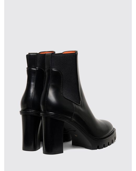 Santoni Black Flat Ankle Boots