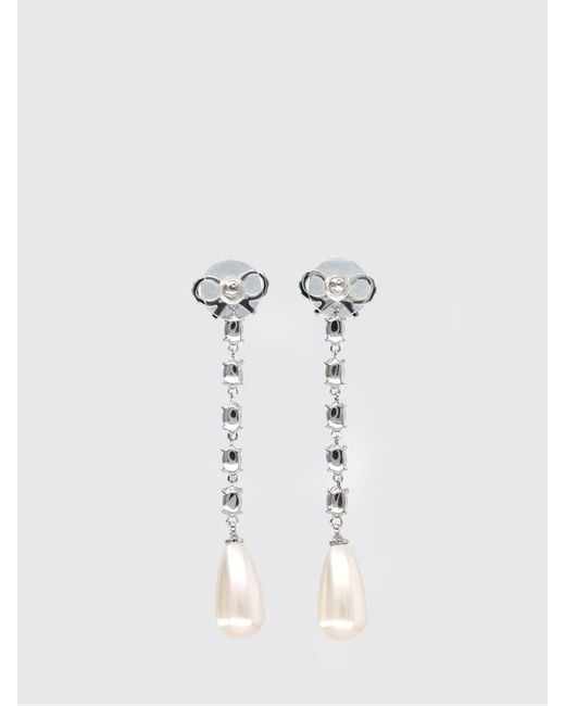 Self-Portrait White Brass Earrings With Rhinestones And Synthetic Pearls