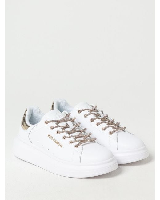 Just Cavalli White Platform Sneakers With Rhinestone Laces