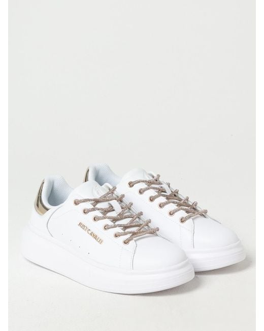 Just Cavalli White Platform Sneakers With Rhinestone Laces