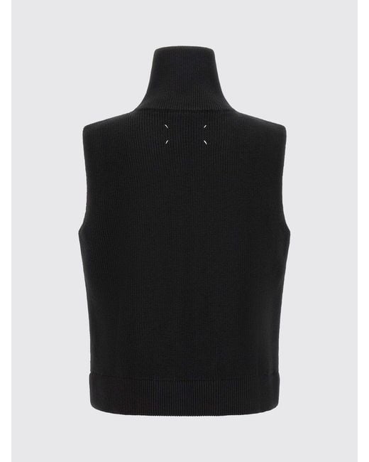 Maison Margiela Blue Wool And Cotton Knitted Waistcoat With A Turtleneck And Zip for men