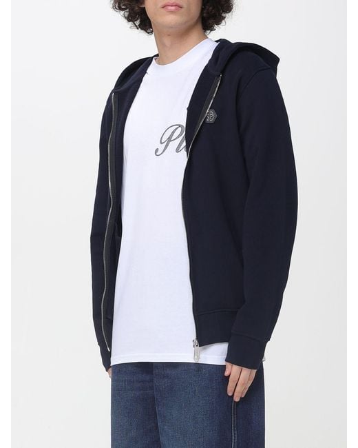 Philipp Plein Blue Cotton Zip Up Hoodie for men