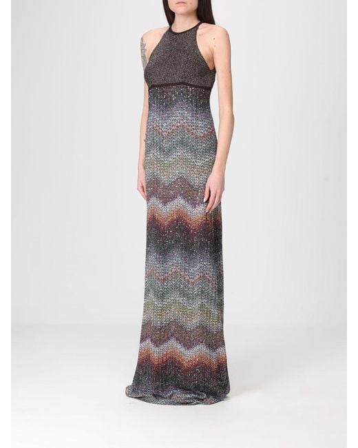 Missoni Multicolor Long Lurex Jersey Dress With Zig-Zag Pattern