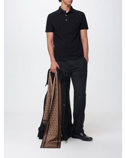 Valentino Garavani Black Cotton Polo Shirt With Vlogo Signature And Patch Pocket for men