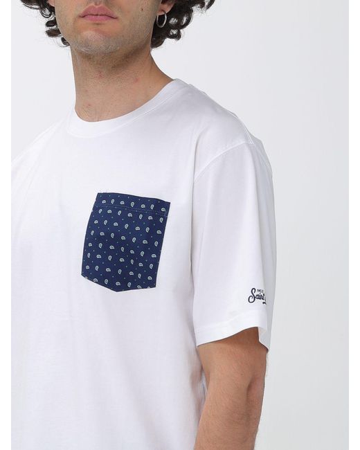 Mc2 Saint Barth White Cotton T-Shirt With Patch Pocket for men