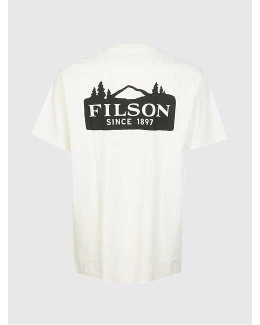 Filson White Crew Neck Cotton T-Shirt With Logo for men