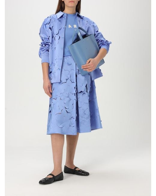 Marni Blue Lasercut Floral Blouse