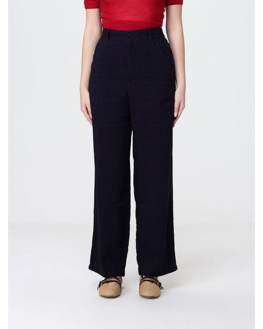 Barena Blue Wide-Leg Linen Blend Trousers